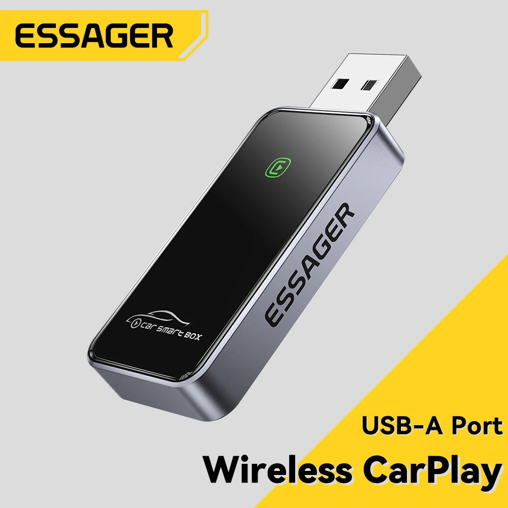 Essager USB-A Wireless CarPlay Adapter for iPhone | Wired to Wireless CarPlay Dongle | Plug and Play USB Connection for Auto Car