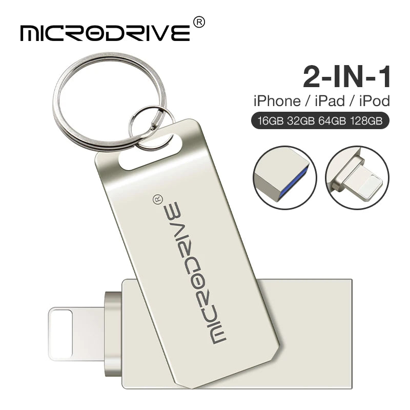 MicroDrive USB 3.0 Flash Drive for all iPhone  with Lightning USB/OTG 2 in 1 Drive for iOS External Storage