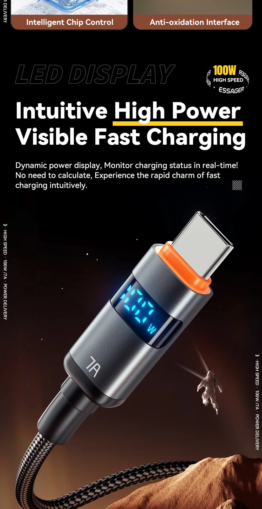 Essager 7A USB Type C Cable - 100W Fast Charging for Smartphones, Laptops, Tablets, Power Banks