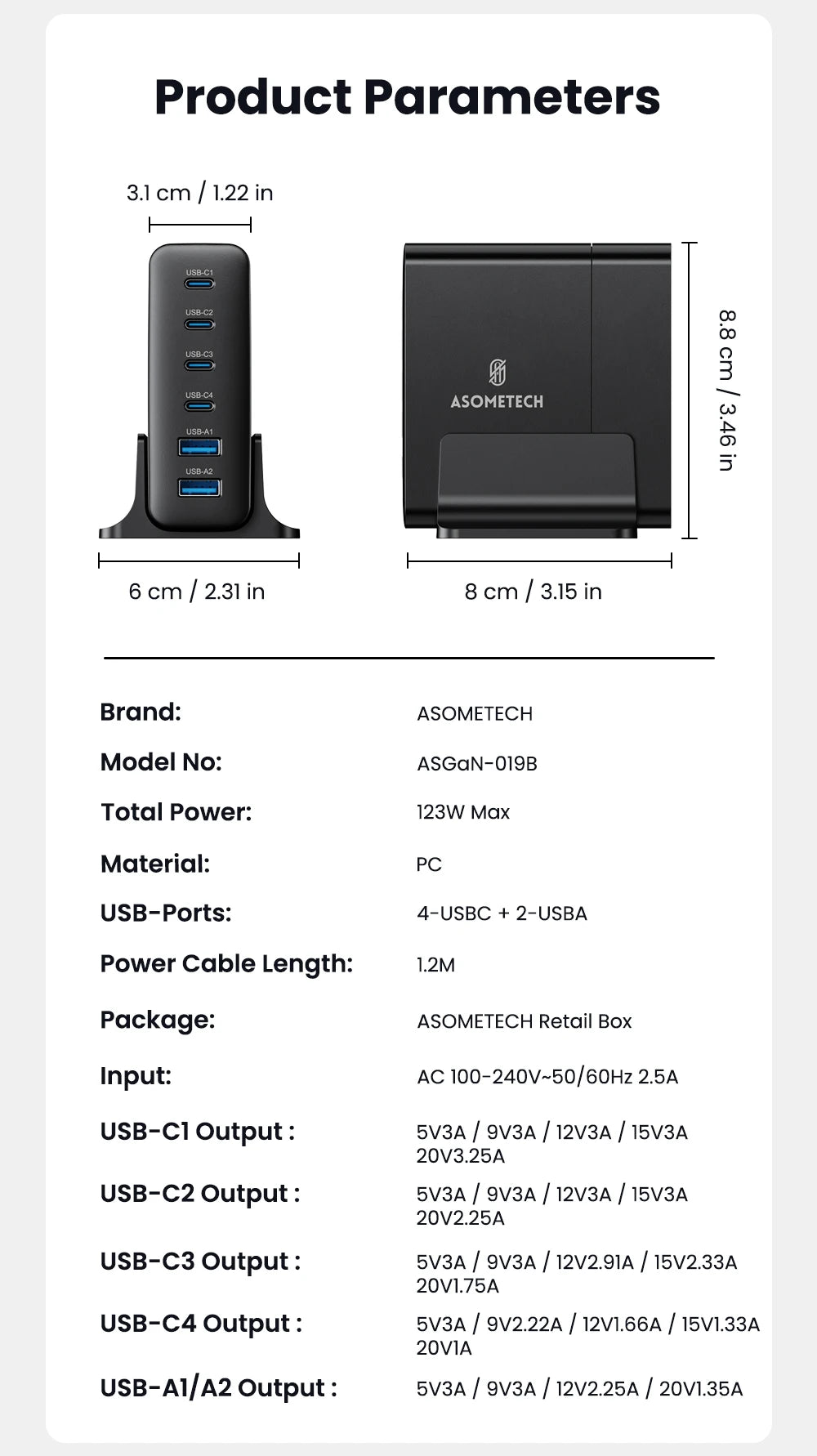 ASOMETECH 123W GaN Charger PD PPS USB Type C Fast Charger for MacBook, iPad, Tablets, Laptops, Quick Charge