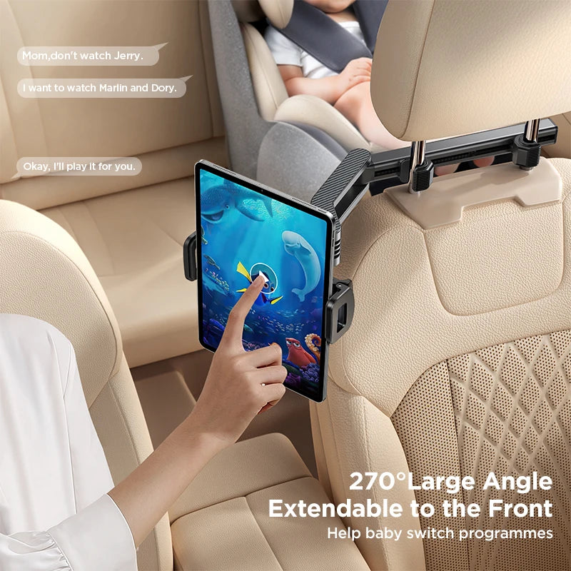 JOYROOM Folding Tablet Holder for Car Headrest: Extension Arm iPad Holder for Backseat (4.7-12.9" Devices)