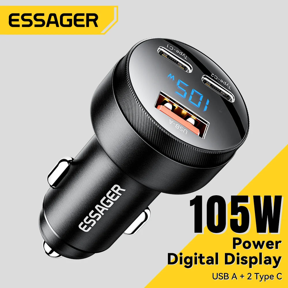 Essager 105W USB Car Charger Quick Charge 4.0 QC4.0 QC3.0 QC SCP PPS PD USB Type C Fast Charging