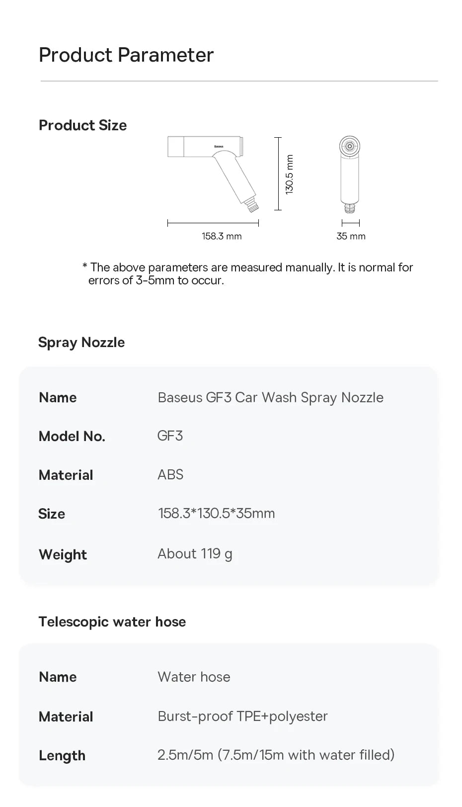 Baseus High Pressure Water Gun Spray Nozzle – Car Washers for Auto, Home, and Garden