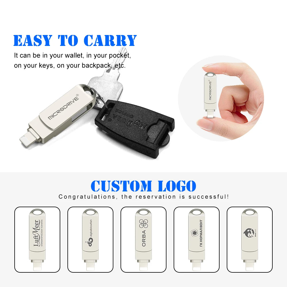 MicroDrive USB 3.0 Flash Drive for all iPhone  with Lightning USB/OTG 2 in 1 Drive for iOS External Storage