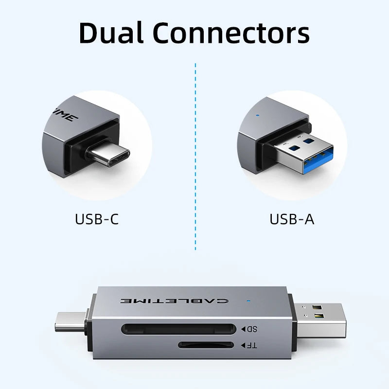 CABLETIME USB 3.0 Dual SD & Micro SD Card Reader with OTG Adapter for High-Speed Data Transfer