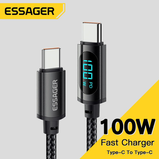 Essager 3PCS 7A USB Type-C Cable with Display, PD 100W Fast Charging, USB-C Data Cord, for Smartphones, Tablets, Laptops