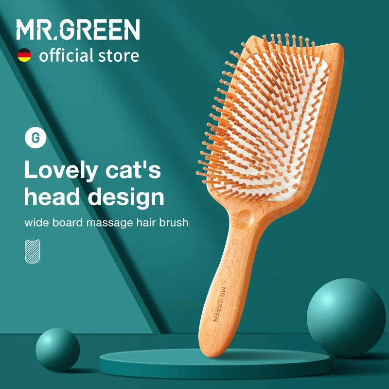 MR.GREEN Hair Brush Massage Natural Beech Wide Board Head Design