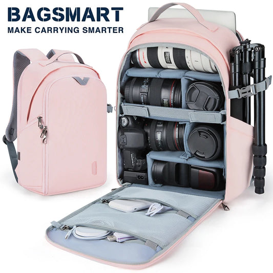 BAGSMART Multi-functional Camera Backpack - Shockproof Waterproof DSLR Bag for Nikon, Canon, and DSLR Lenses