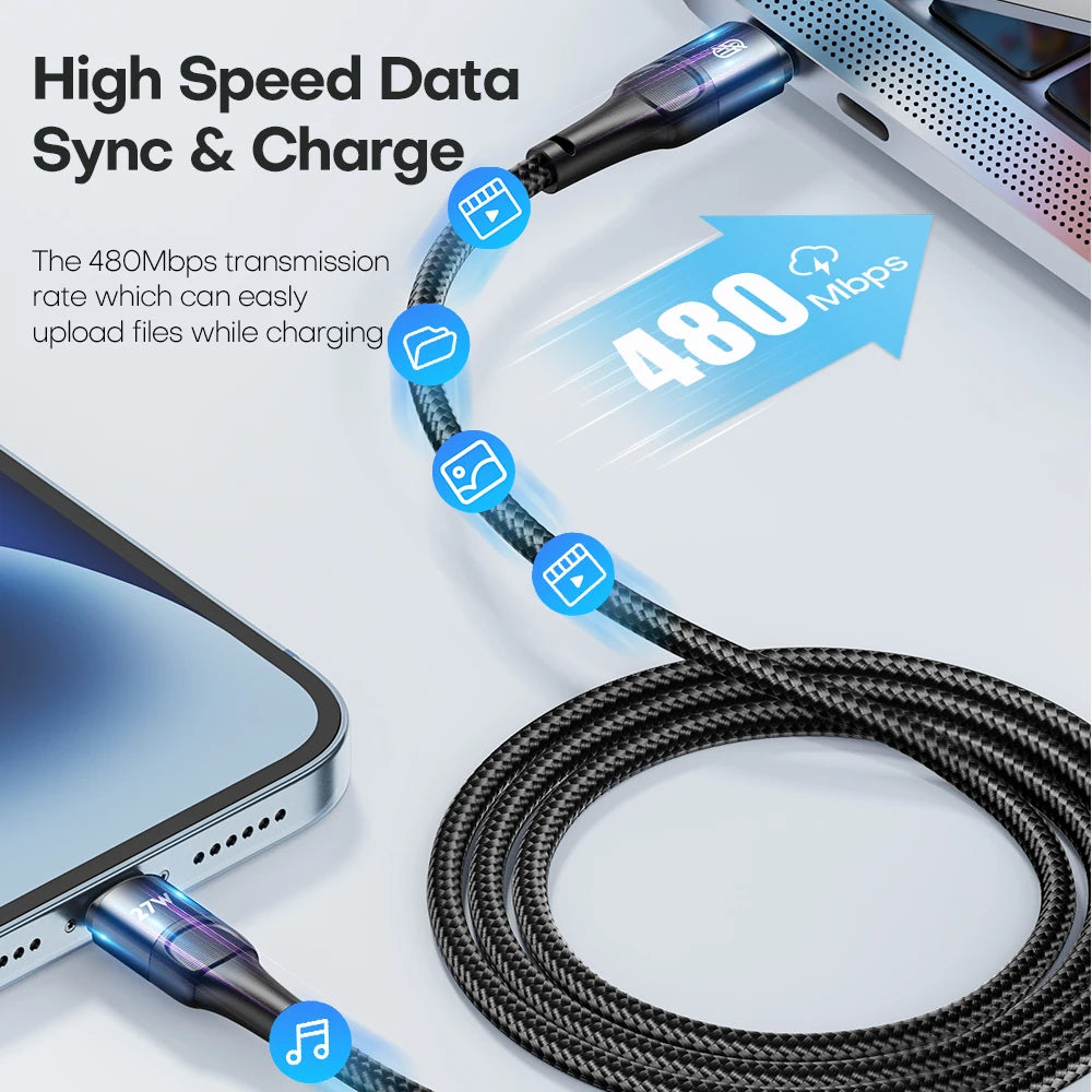 ASOMETECH 27W USB Cable for iPhone 14 13 12 11 Pro Max Xs X 8 Plus | Fast Charging Type-C to Lightning Cable for iPad & iPhone