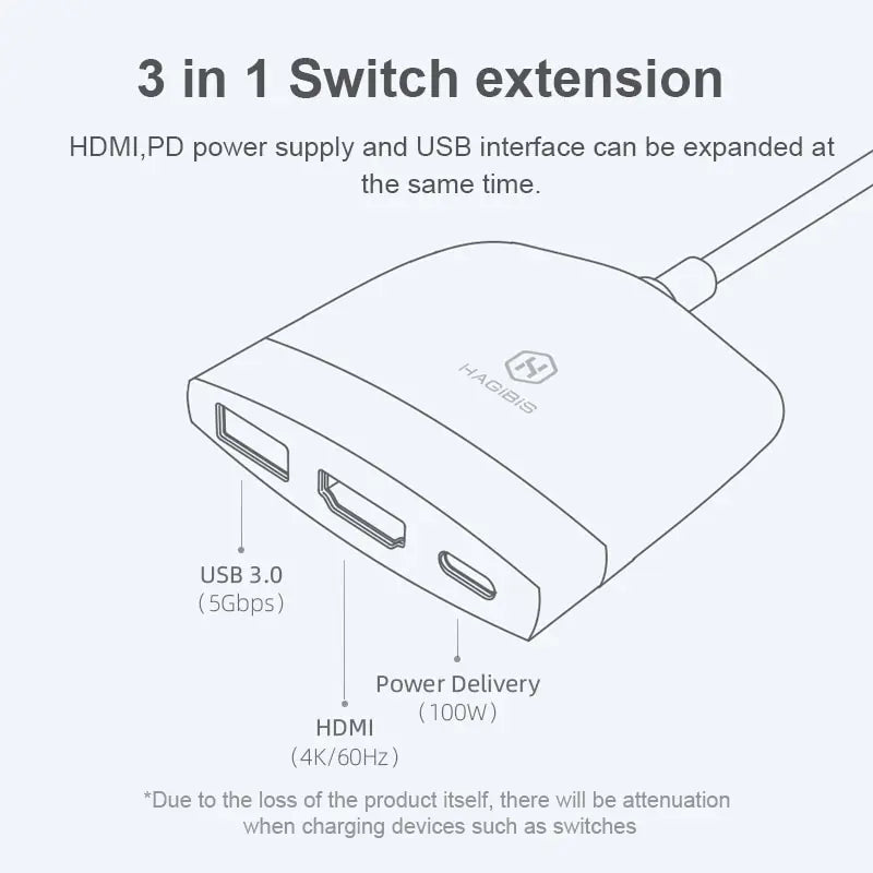 Hagibis Switch Dock TV Dock SWC01 Portable USB-C Docking Station 4K HDMI, USB 3.0 Hub for Nintendo Switch, Laptops, PC, Tablets