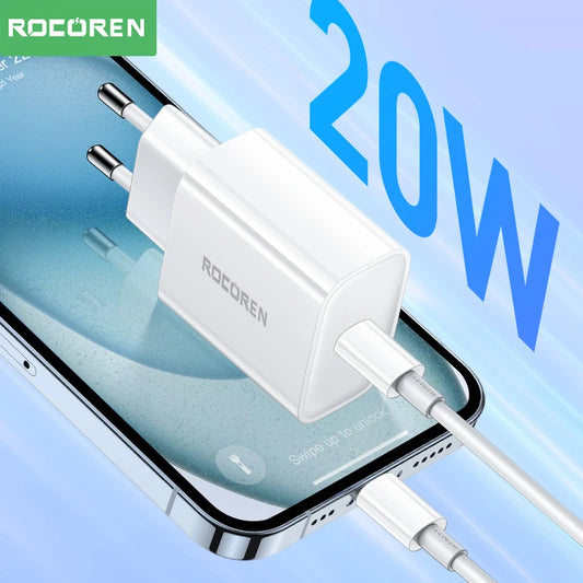 Rocoren PD 20W GaN USB-C Charger – Fast Charging for iPhone 16/15 Series, Xiaomi, Samsung & More