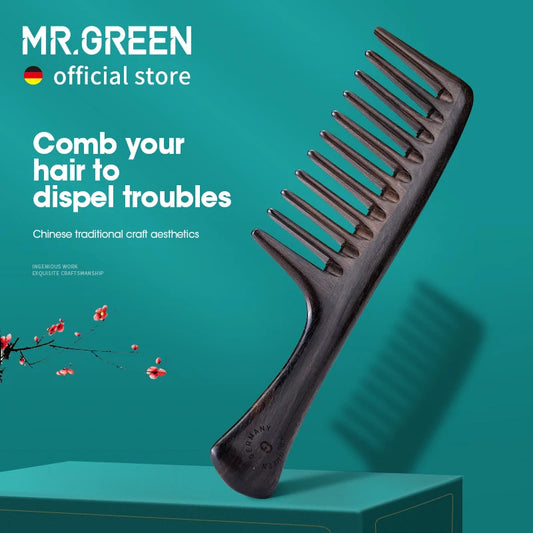 MR.GREEN Natural Wood Luxury Wide Tooth Comb