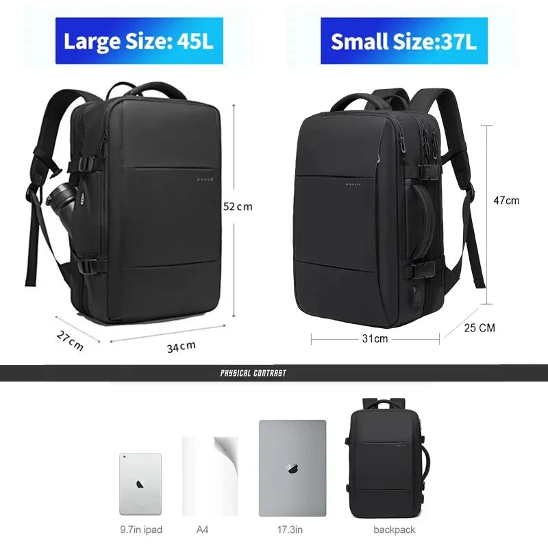 BANGE Travel Backpack Men Business Backpack School Expandable USB Bag Large Capacity 17.3 Laptop Waterproof