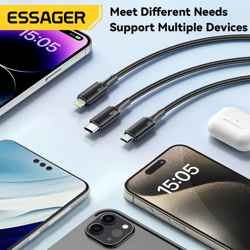 Essager 100W 7A Fast Charger Cable 3-in-1