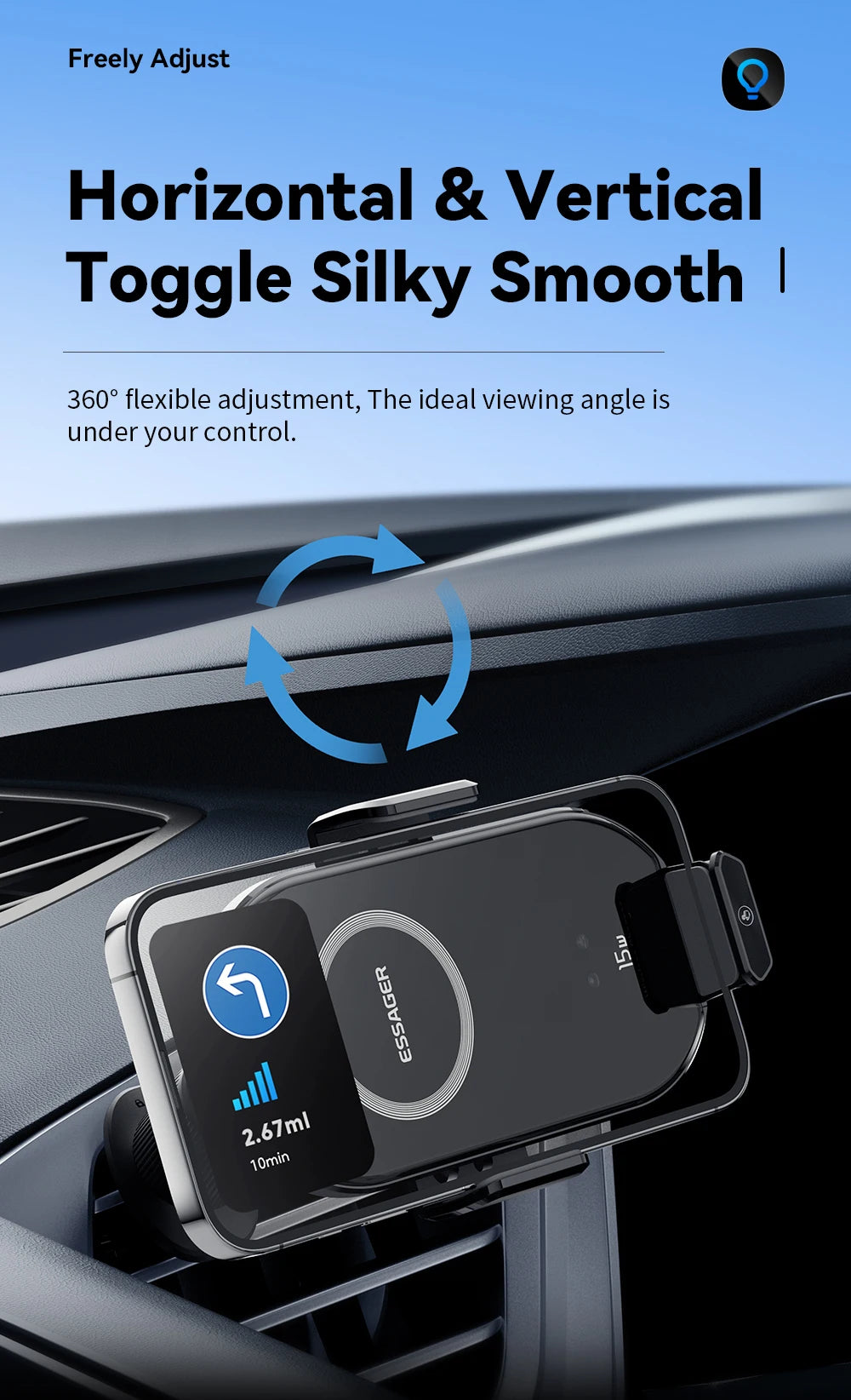 Essager 15W Qi Wireless Charger Car Phone Holder for Air Vent Mount Fast Charging for Smartphones