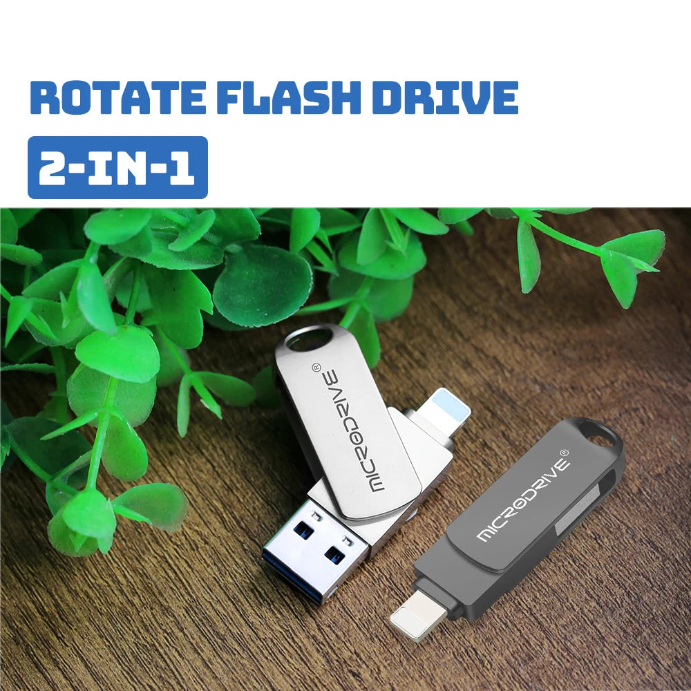 MicroDrive USB 3.0 Flash Drive for all iPhone  with Lightning USB/OTG 2 in 1 Drive for iOS External Storage