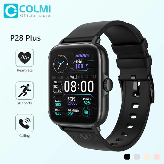 COLMI P28 Plus Smartwatch - Bluetooth Call, IP67 Waterproof, Compatible with Android & iOS, Stylish Design