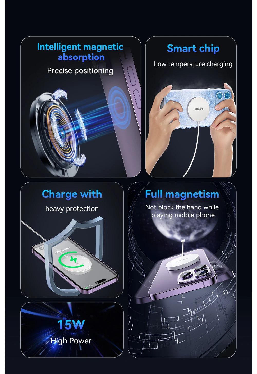 Essager 15W Magnetic Qi Wireless Charger: Fast Charging with PD Type-C