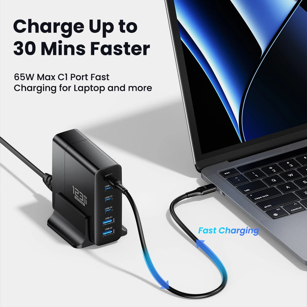 ASOMETECH 123W GaN Charger PD PPS USB Type C Fast Charger for MacBook, iPad, Tablets, Laptops, Quick Charge