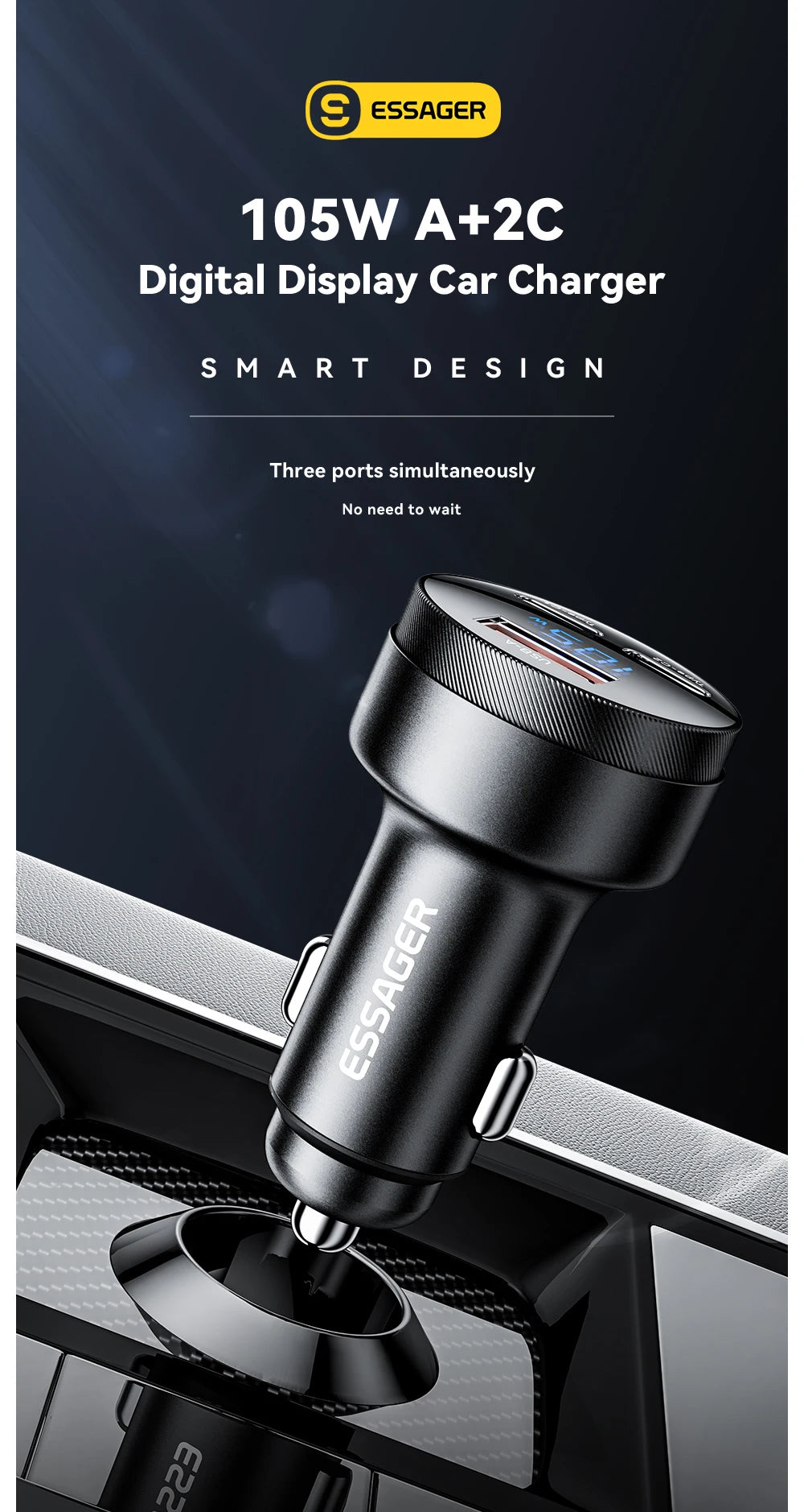 Essager 105W USB Car Charger Quick Charge 4.0 QC4.0 QC3.0 QC SCP PPS PD USB Type C Fast Charging