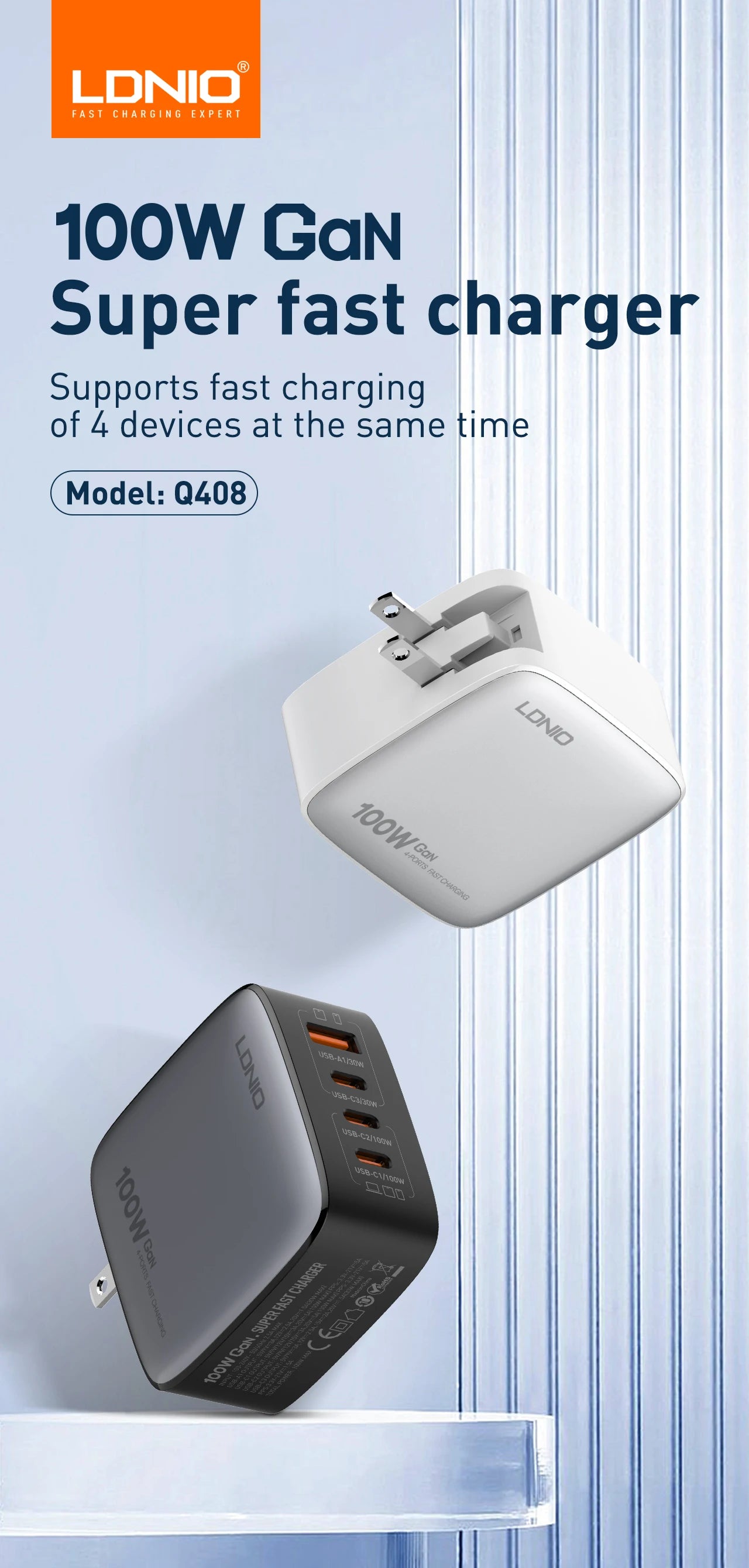 LDNIO 100W GaN Multi-Port Type C Travel/Office Adapter